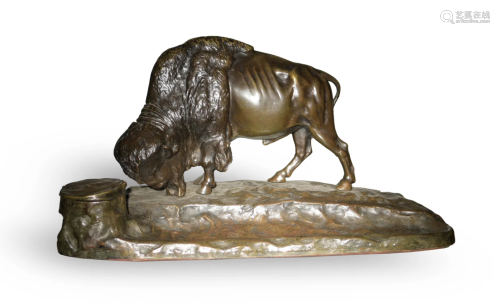 Austrian Bronze Am. Bison Inkwell, Franz Kucharzyk