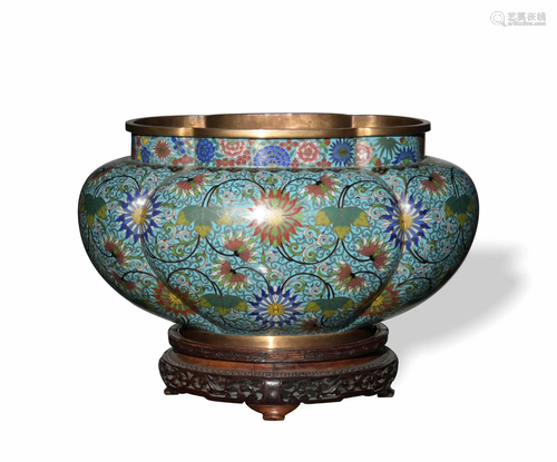 Chinese Cloisonne Lobed Planter with a Stand