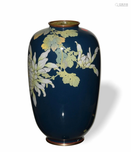 Japanese Cloisonne Vase with Silver Wire