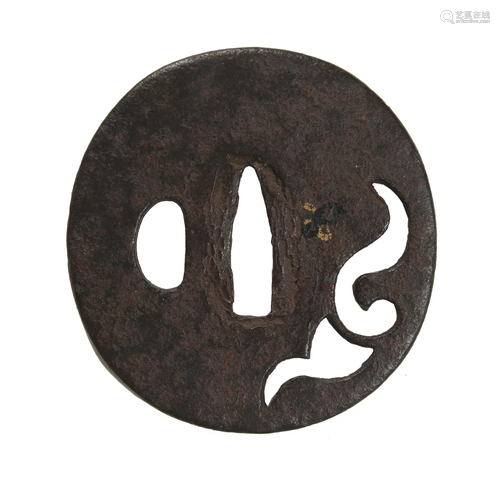 Japanese Iron Tsuba with Pierced Design, Late Edo