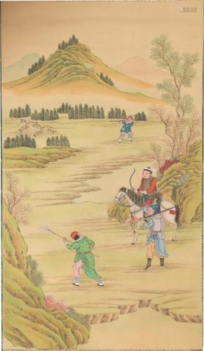 Unsigned Chinese Painting of a Hunting Scene, 19th