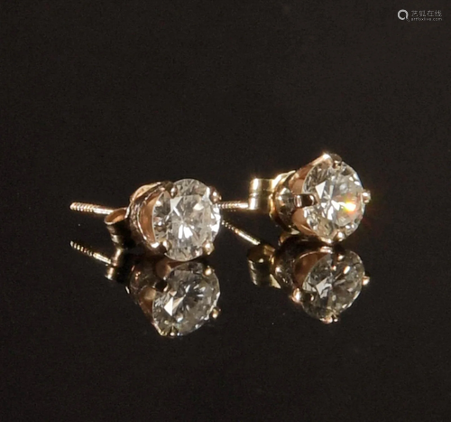 Pair 14K Gold and Diamond Earrings 1.5 CTW