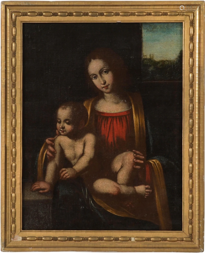 Madonna and Child Oil on Canvas, 19th Century