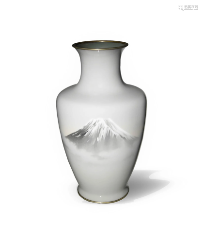 Japanese Wireless Cloisonne Vase of Mt Fuji