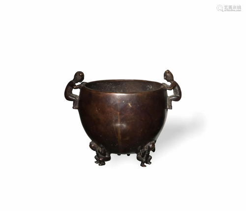 Ming Bronze Censer with Figures