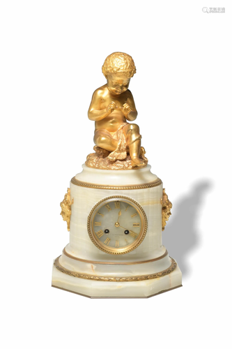 French Alabaster and Gilt Bronze Clock