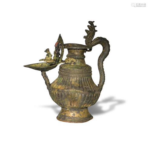 Thai or Indonesian Bronze Oil Lamp, 19th Century