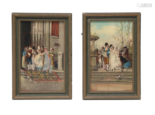 Pair of Oil Paintings on Wood Panel
