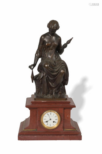 French Bronze and Marble Mantel Clock