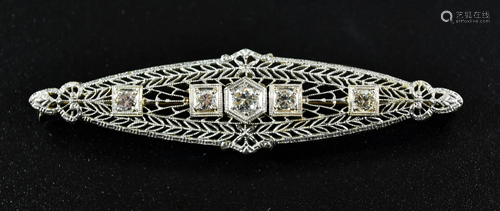 Antique 14K White Gold and Diamond Bar Pin