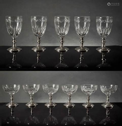 11 Hawkes Cut Glass Stemware on Sterling Bases