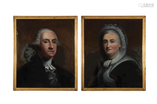 George and Martha Washington Reverse Glass Portraits