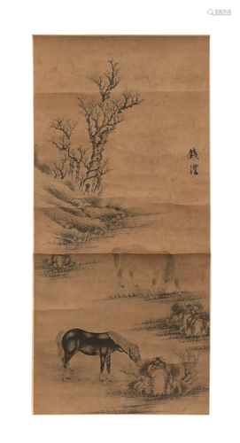 Chinese Painting of 2 Horses attributed to Qian Feng