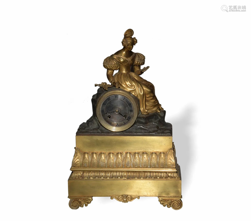 French Bronze, Brass and Spelter Clock with a Figure