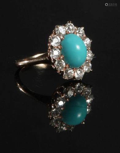 Ladies 14K Gold, Diamond and Persian Turquoise Ring