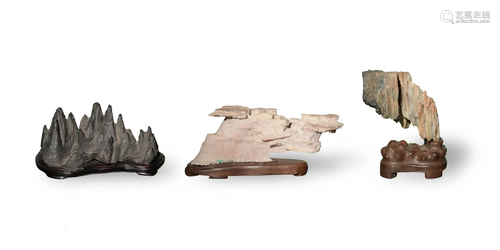 Group of 3 Chinese Scholar's Rocks with Stands