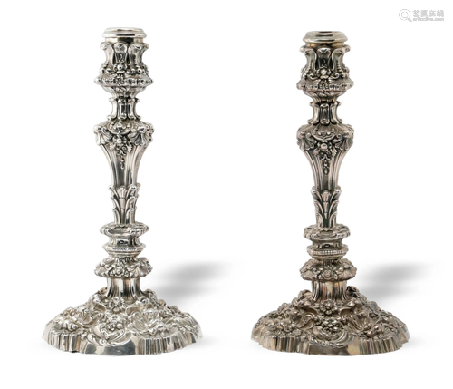 Pair of English Sterling Rococo Candlesticks