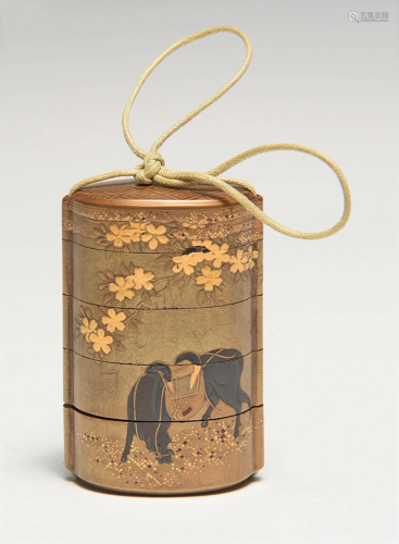 Japanese Gilt Lacquer Inro Featuring a Horse