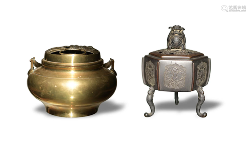 Japanese Bronze Censer and Chinese Brass Hand Warmer