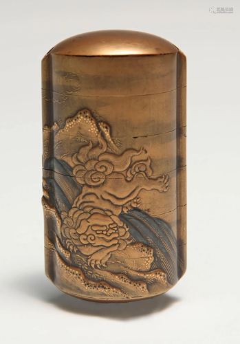 Japanese Gilt Lacquer Inro with Mythical Beasts