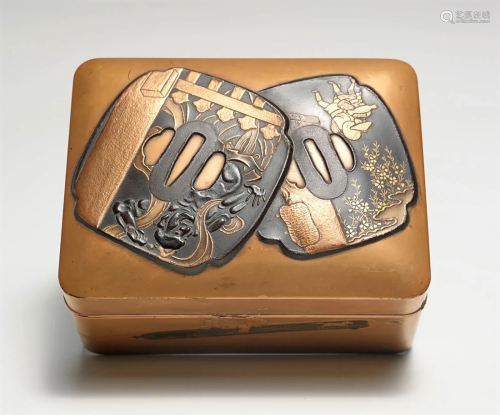 Japanese Lacquer Box Depicting Samurai Implements