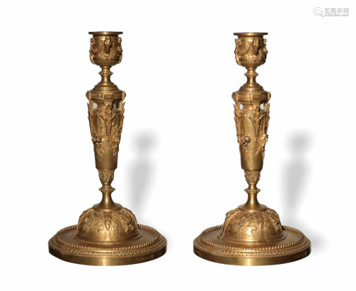 Pair of Gilt Bronze Candle Stands, Barbedienne