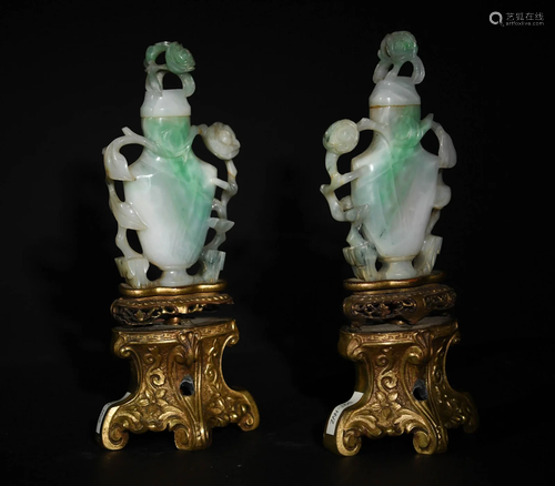 Pair of Chinese Jadeite Vases, 19th Century