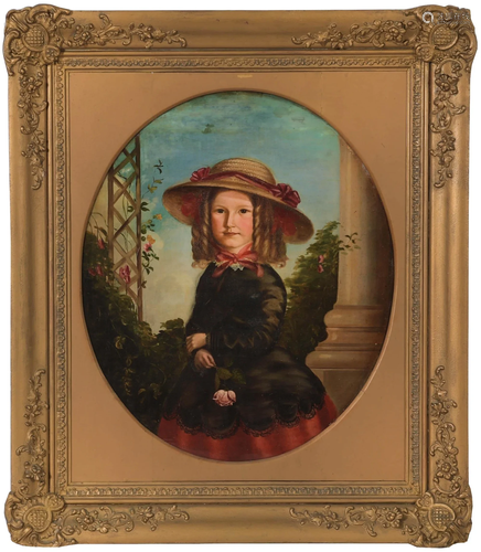 Oil on Canvas Antebellum Portrait of a Young Girl