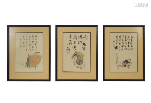 3 Japanese Woodblock Prints by Shibata Zeshin