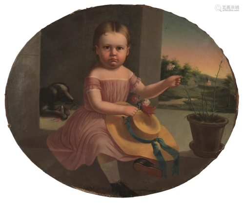 19th Century Oval Painting of a Young Girl