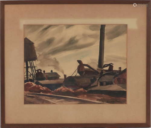 Hugh Mesibov Industrial Watercolor, 1937