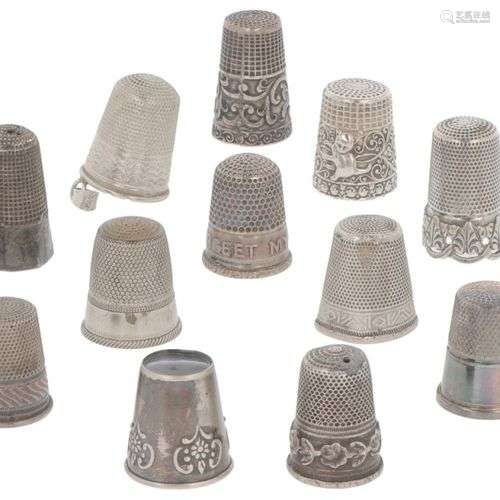 (16) Piece lot of silver thimbles.