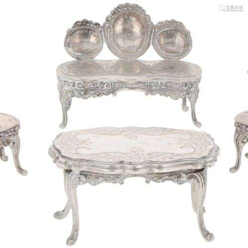 (4) piece miniature set of furniture silver.