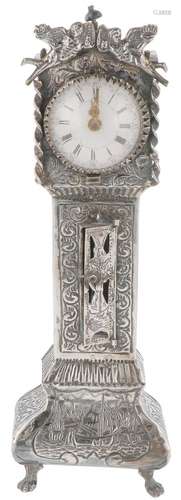 Miniature grandfather clock silver.