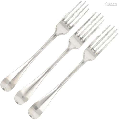 (3) piece set dinner forks (Arend Hoogland 1733-1784) silver...
