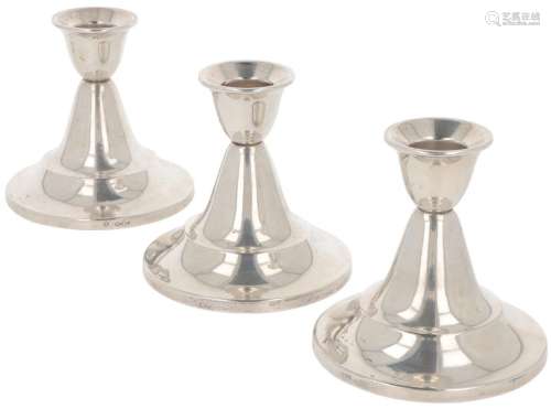 (3) piece set of candlesticks silver.