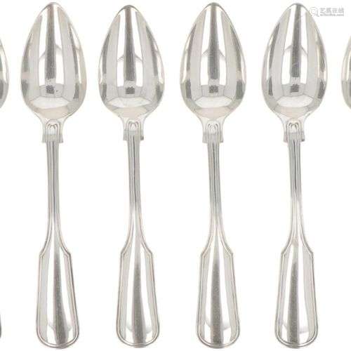 (6) Piece set of silver coffee spoons.