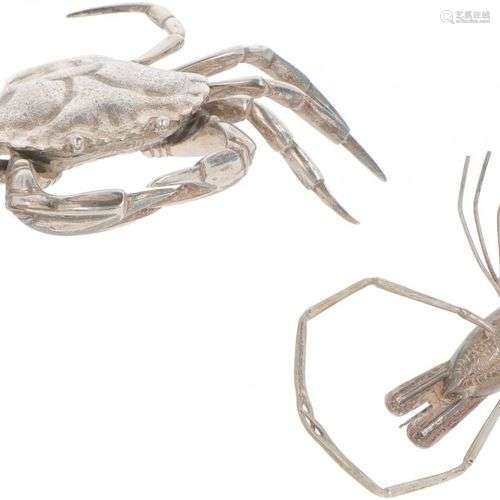 Miniature crab and shrimp silver.