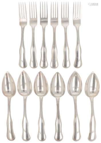 (12) piece set of silver cutlery parts.
