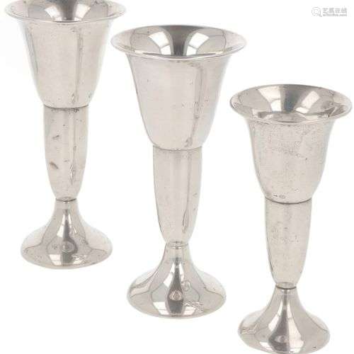 (3) piece set of silver flower vases.