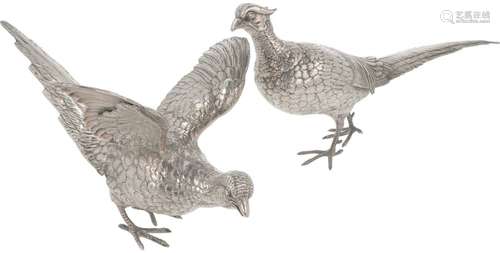 (2) piece set of 'pheasants' silver table pieces.