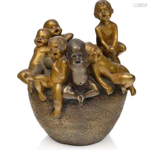 Hans Stotlenberg Lerche (1867-1920), vase figuratif en bronz...