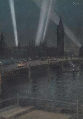 Robert Randoll (British 1864-1946), War searchlights over We...