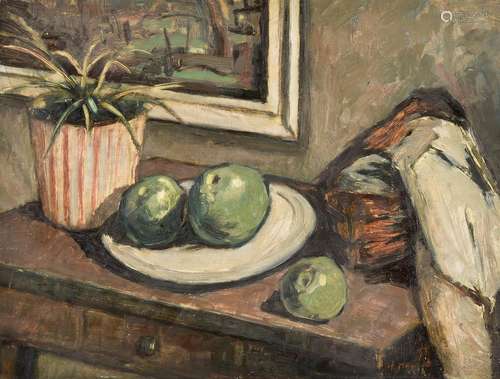 λ Tom Malone (British 1913-1986), Still life of apples with ...