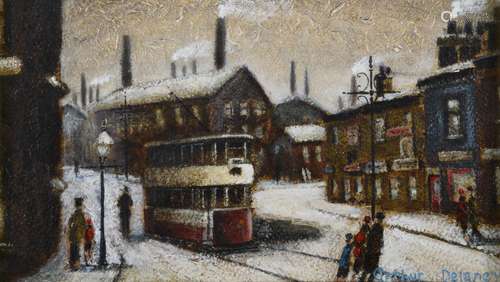 λ Arthur Delaney (British 1927-1987), Snow scene with tram