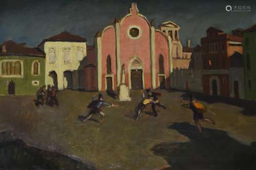 Adolf Fényes (Hungarian 1867-1945), Duelling in the town squ...