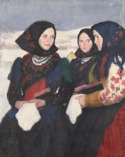 λ Oszkár Glatz (Hungarian 1872-1958), Three Hungarian girls ...