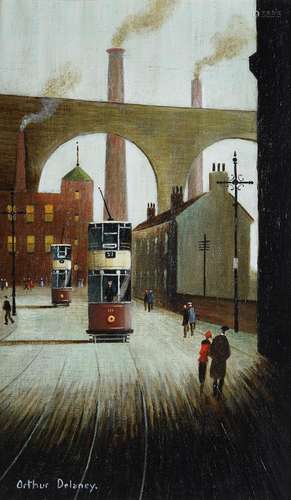 λ Arthur Delaney (British 1927-1987), Trams with Stockport V...