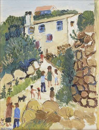 Fred Yates, British 1922-2008 - Walkers on Path to House; oi...