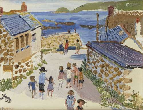 Fred Yates, British 1922-2008 - Children on a coastal path; ...
